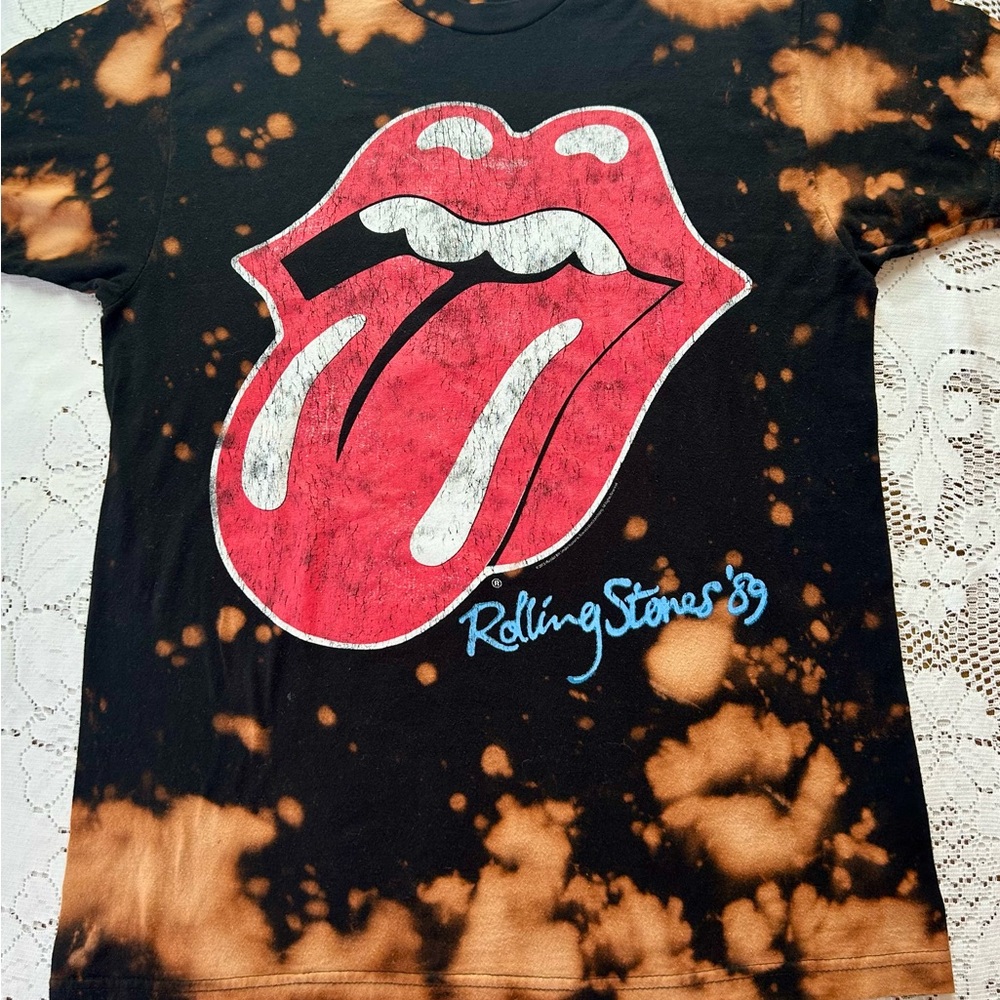 The Rolling Stones 1989 Bleach Tie Dye T Shirt Mens Large Acid Wash Concert tee